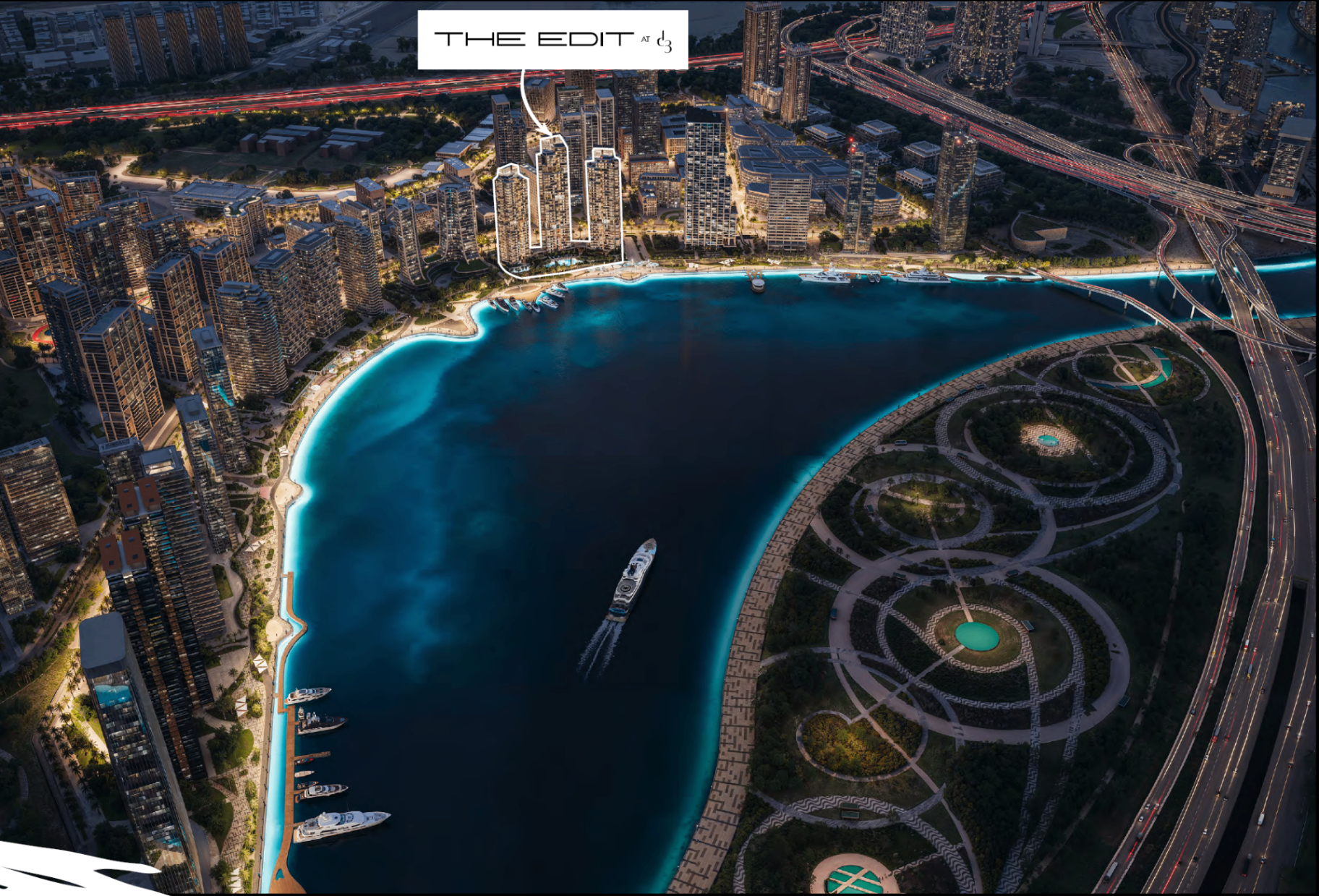 Aerial view of The Edit at d3 on Dubai Creek waterfront